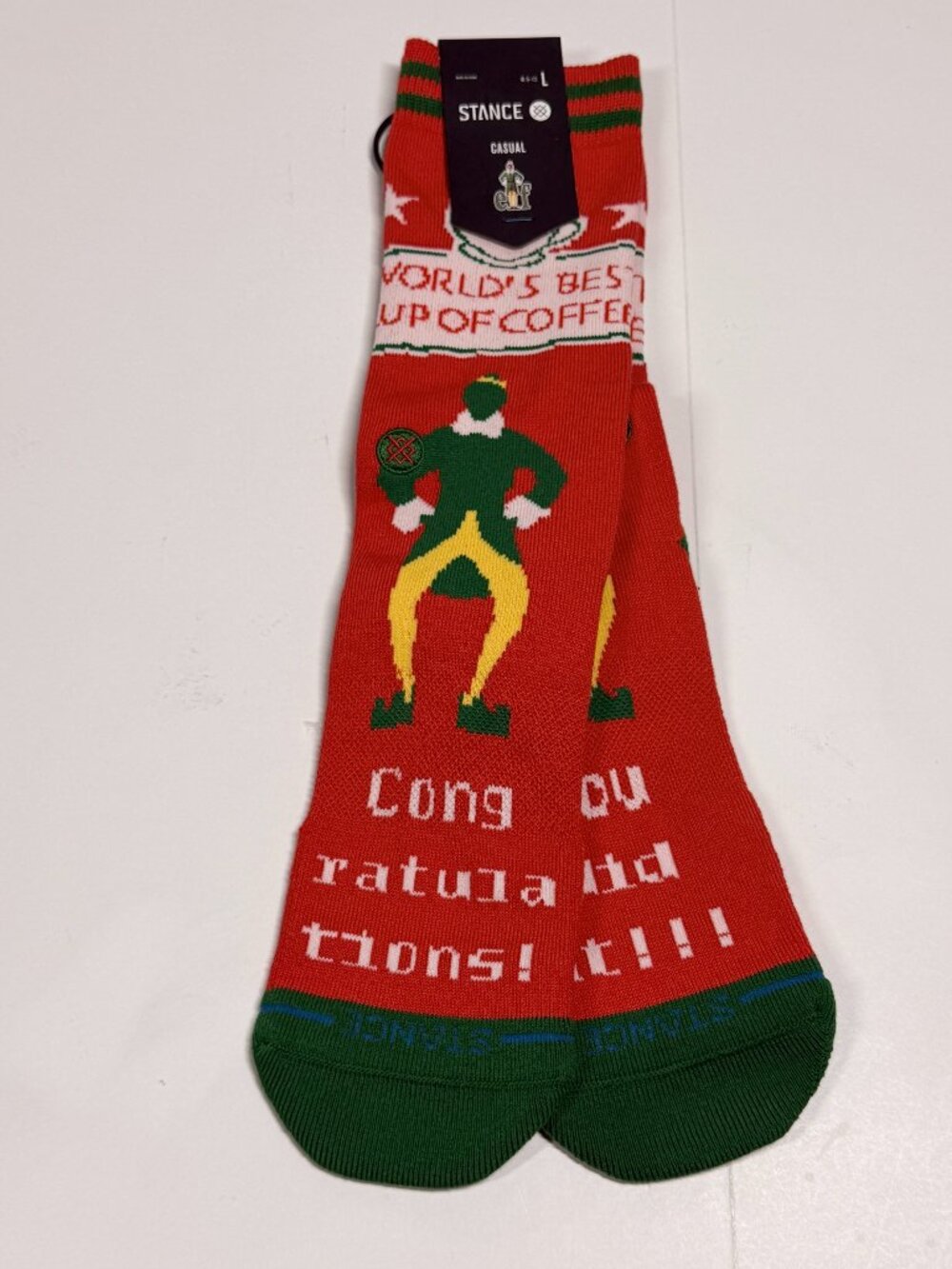 NWT Stance Combed Cotton Crew Socks - ELF World's Best  Cup Of Coffee – Large